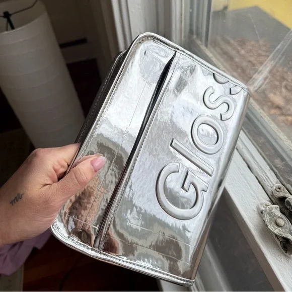 Glossier Silver Makeup Bag